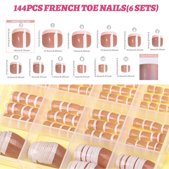 French Tip Press On Nails for Toe With Nail Glue, 6 Sets Toe Nail Tips Glue on - Picture 3 of 15